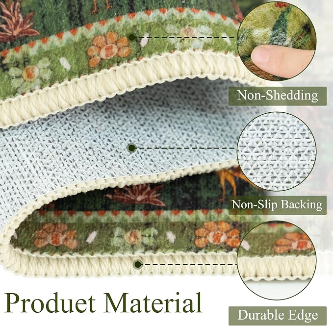 Green Area Rug 3x5 Washable, Non-Slip Small Rug Carpet, Floral Boho Low Pile - Image 5