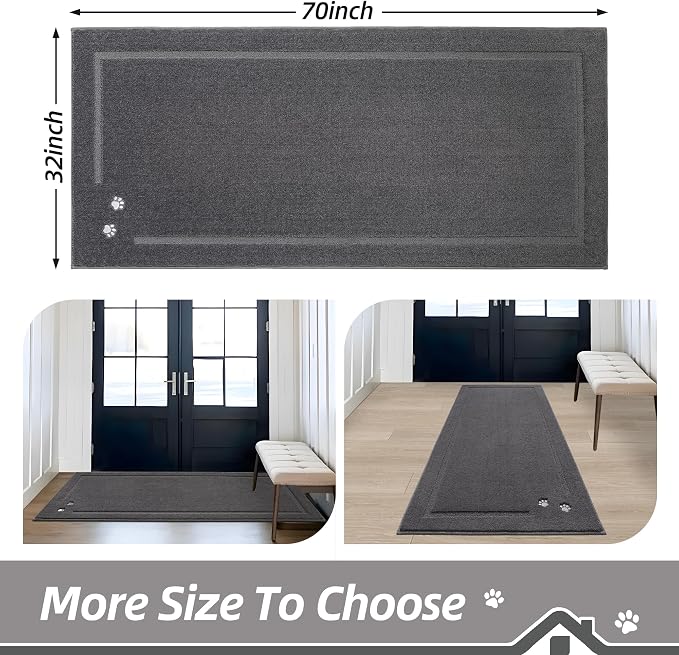 BEQHAUSE Dog Door Mat for Muddy Paws 32"x70" Dirt Trapper Absorbent Doormat Non - Image 2