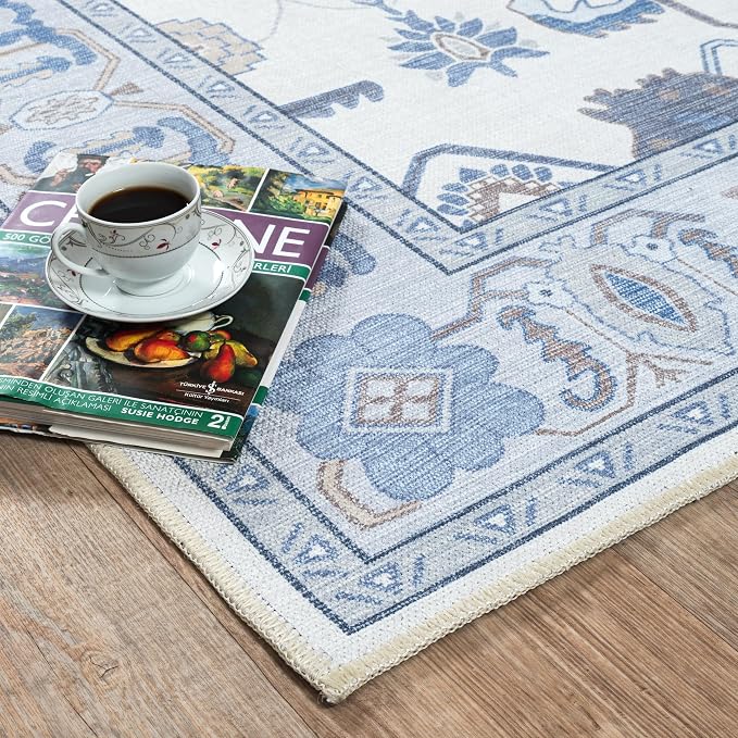 Fame Living Cream Blue Oushak Rug, Large Area Rugs - Image 8