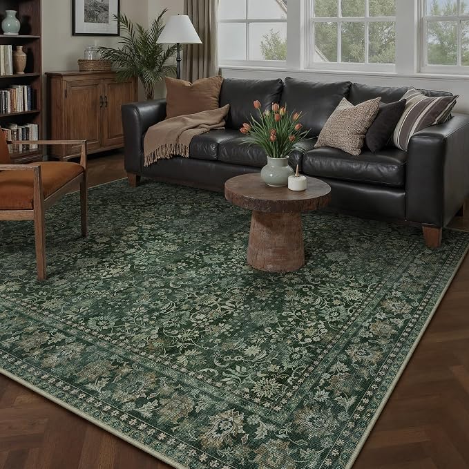 HUGEAR 5x7 Machine Washable Rugs Dark Green Hallway Area Rug Indoor Accent Rug by HUGEAR