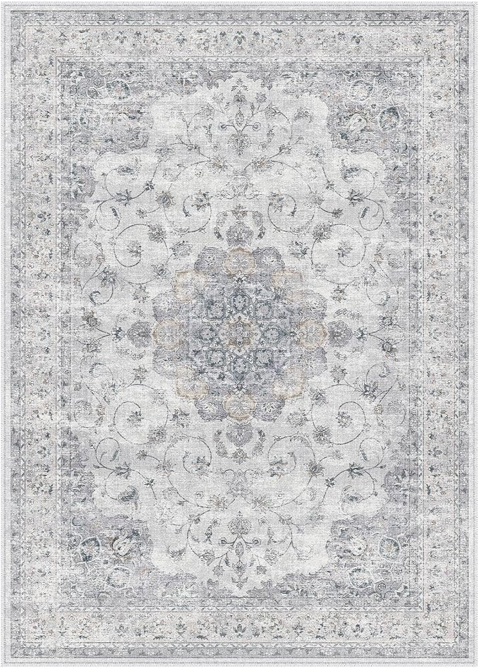 HUGEAR Machine Washable Area Rugs 4x6 Vintage Blue Living Room Rug Neutral - Image 3