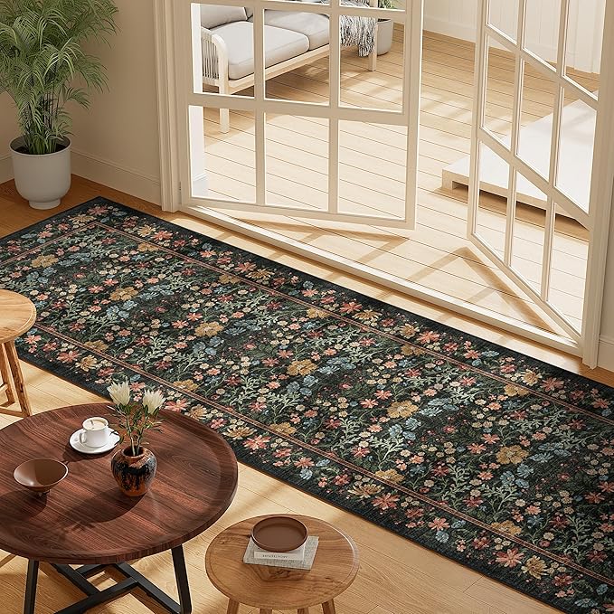 DUKINO 2.6x8 Runner Rug for Hallway, Washable Vintage Floral Kitchen Rug - Image 8
