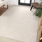 JONATHAN Y Hallie High-Low Curve Ivory/Cream Indoor/Outdoor Area Rug, Minimalist by JONATHANY