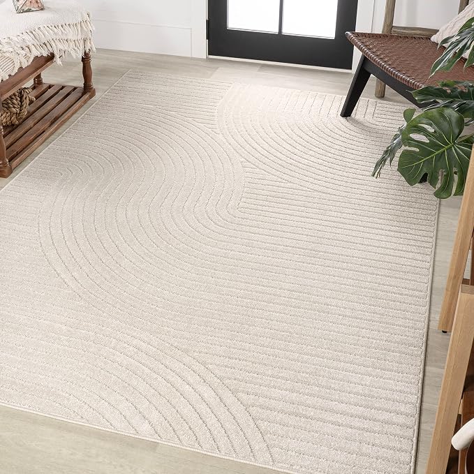 JONATHAN Y Hallie High-Low Curve Ivory/Cream Indoor/Outdoor Area Rug, Minimalist by JONATHANY