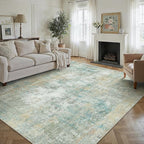 10x14 Area Rug Teal Beige Abstract Living Room Bedroom Washable Carpet Neutral - Image 4
