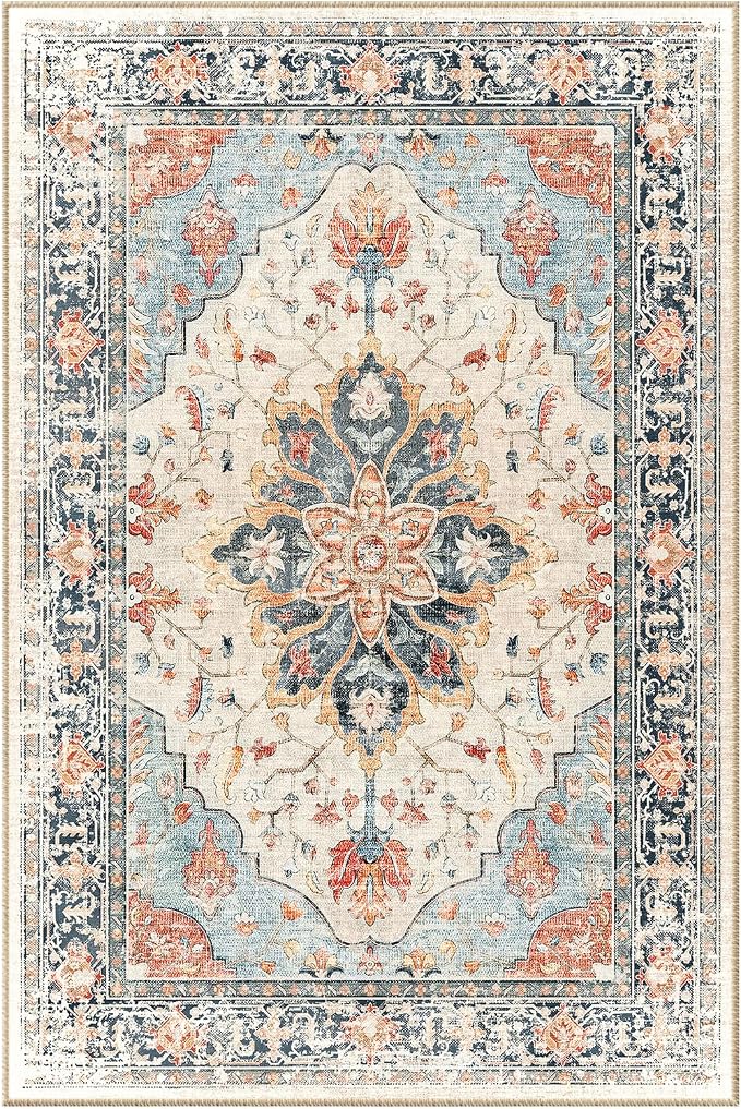 Area Rugs 3'x12' Washable Non-Slip, Floral Vintage Distress Print Pattern - Image 8
