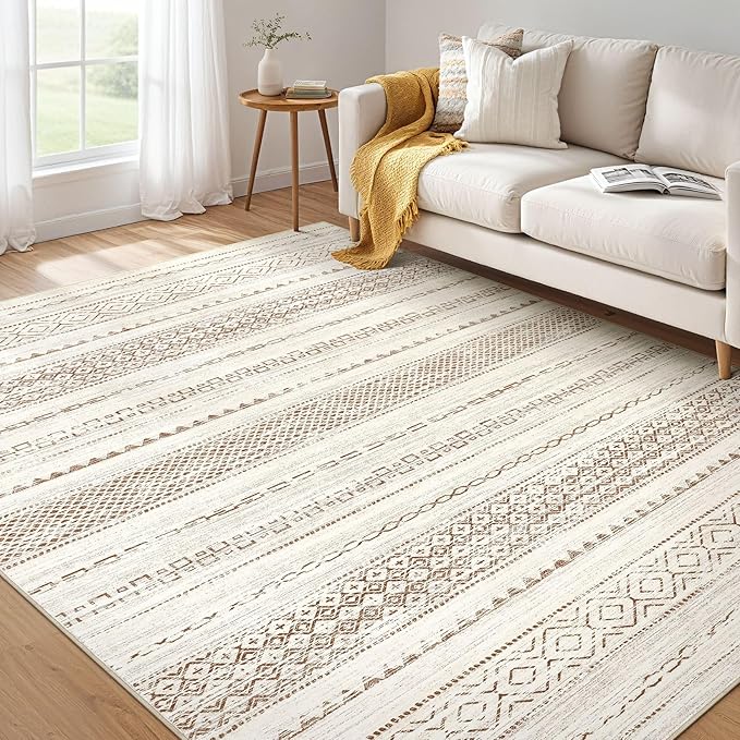 Nakagishi Area Rug Living Room Rugs: 5x7 Machine Washable Boho Large Neutral by NakagishiAreaRug
