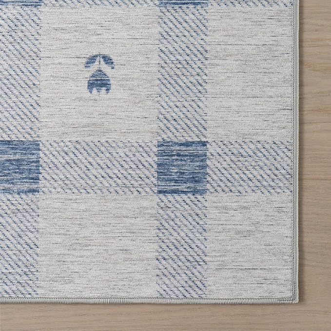 Dash & Albert Valen Plaid Blue Machine Washable Rug, 6 X 9 Feet - Image 7