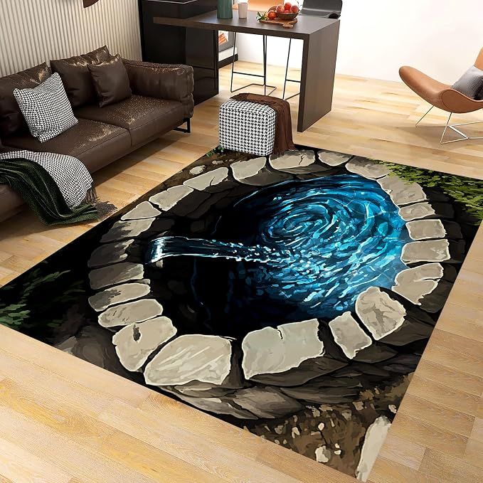 3D Well Waterfall Bedroom Carpet, Visual Illusion Deep Hole Entrance Rug - Image 2