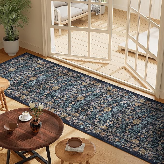 DUKINO 2.6x8 Runner Rug for Hallway, Washable Vintage Floral Kitchen Rug - Image 6