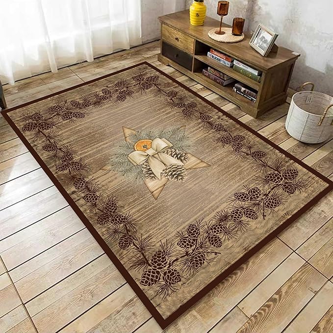 Vintage Pine Cone Area Rug 4x6ft Rustic Lodge Wooded Pine Cone Area Rug Wood by Unknown