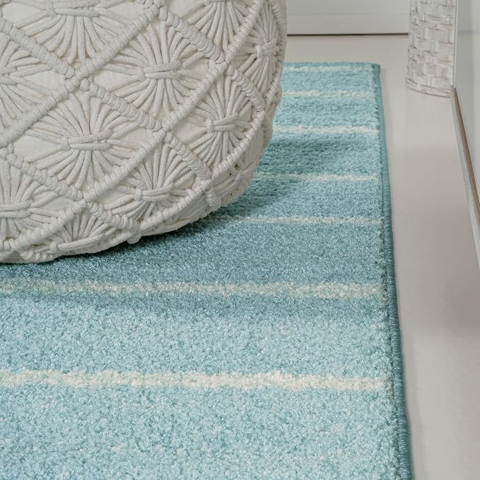 JONATHAN Y Williamsburg Minimalist Stripe Turquoise/Cream Runner Rug, - Image 7