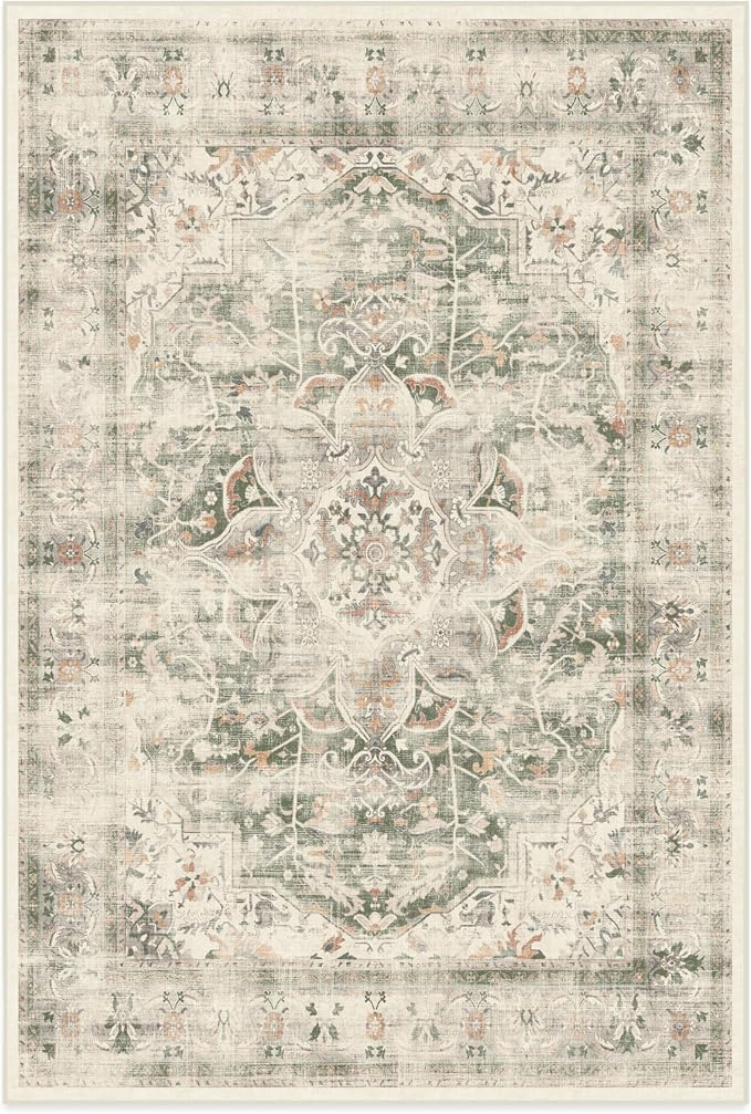 RUGGABLE Washable Vintage Area Rug – Sarrah Sage 6x9, Stain-Resistant, Non-Slip - Image 3