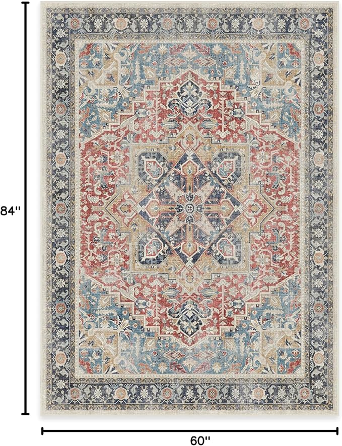 RUGGABLE Washable Vintage Area Rug – Kamran Cayenne Red 5x7, Stain-Resistant - Image 2