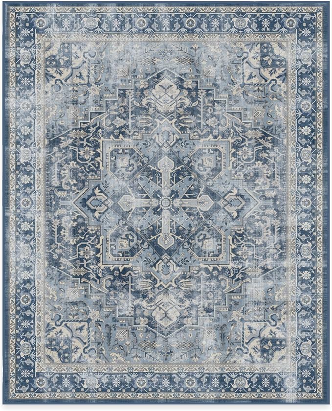 RUGGABLE Washable Vintage Area Rug – Kamran Admiral Blue 8x10, Stain-Resistant - Image 3