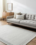 Mark&Day Wool Rugs, 5x8 Janmichael Solid and Border Gray/Ivory Area Rug by MARKDAY