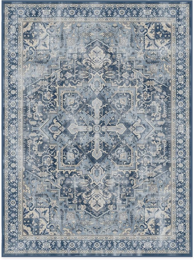 RUGGABLE Washable Vintage Area Rug – Kamran Admiral Blue 9x12, Stain-Resistant - Image 3
