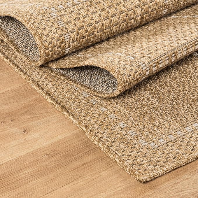 Beverly Rug Easy Jute Checkered Squared Rug 5x7 Washable Durable Indoor Outdoor - Image 3