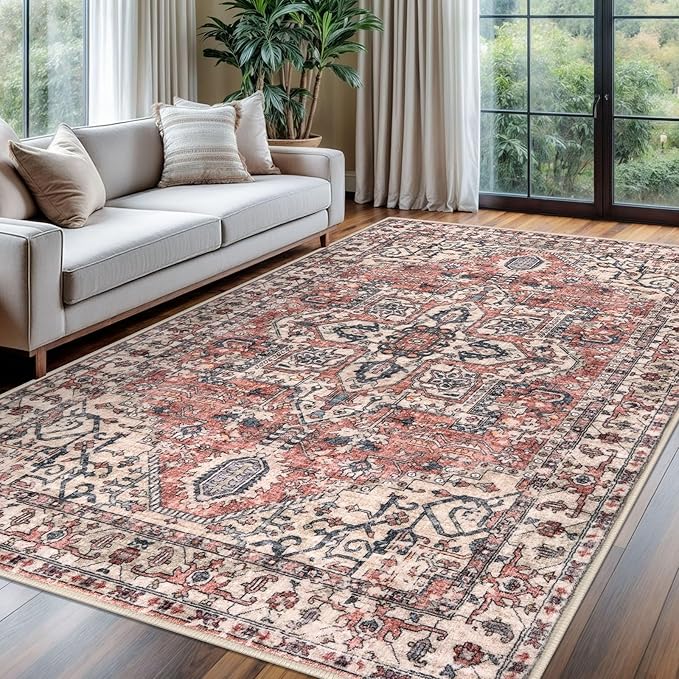 KOZYFLY Boho Area Rug 6x9 Ft Thin Washable Rugs by KOZYFLY