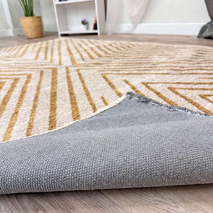 Alfa Rich 3x5 Geometric Gold Off White Washable Area Rugs - Image 6