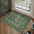 2x3 Washable Area Rug for Entryway Green Vintage Non-Slip Low Pile Distressed - Image 3