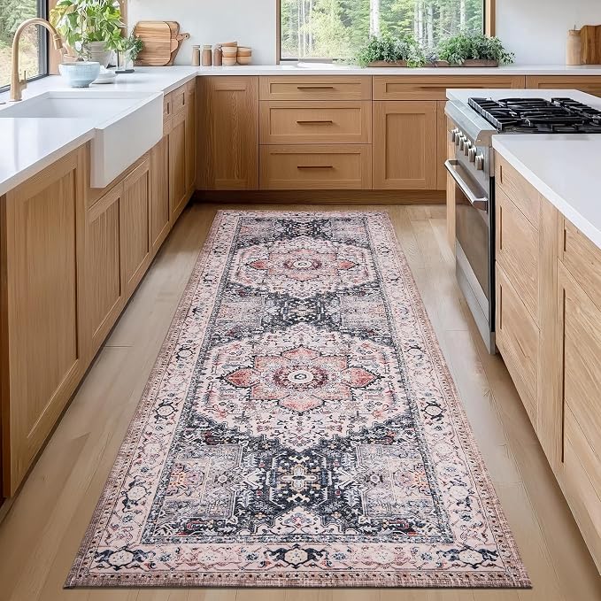 PURRUGS Vintage Farmhouse Boho Runner Rug 2x6 ft, Non-Slip Machine Washable Rug by PURRUGS