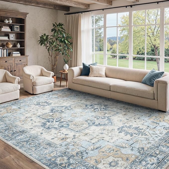 10x14 Area Rugs for Living Room, Machine Washable Rug, Non Slip Vintage Rugs by BESBLEE