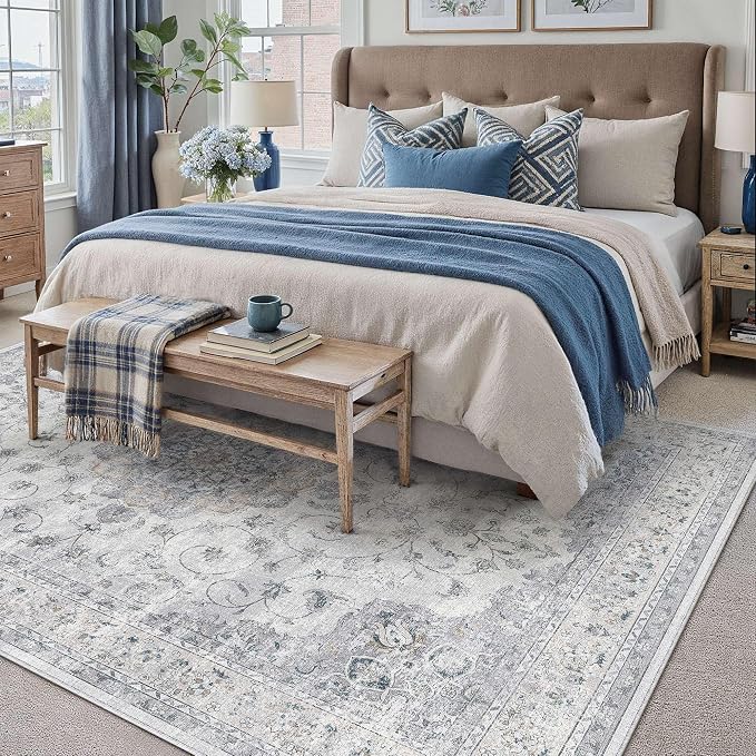 HUGEAR Machine Washable Area Rugs 5x7 Vintage Blue Living Room Bedroom Rug - Image 2