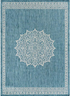 CAMILSON Outdoor Rug 6x9 Medallion Aqua Modern Area Rugs - Image 2