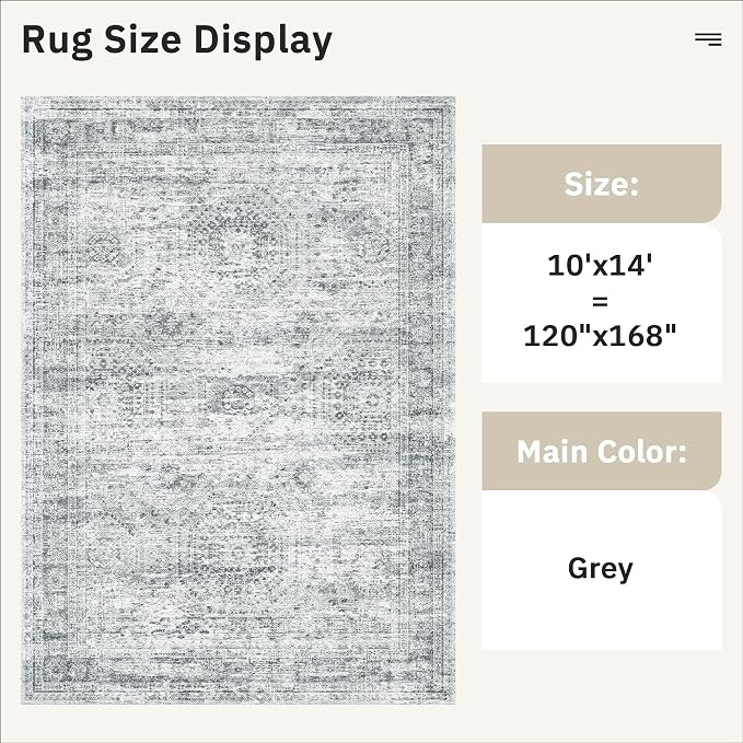 10x14 Area Rugs for Living Room, Non Slip Machine Washable Vintage Rugs - Image 5