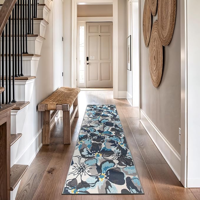 Rugshop Gray Large Floral Non-Slip Runner Rug Fade Resistant - Image 8