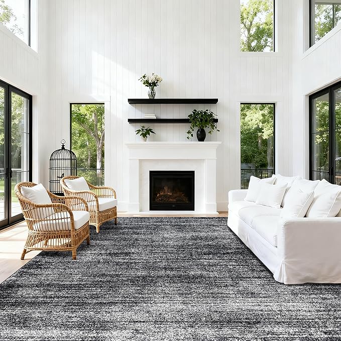 8x10 Area Rugs for Living Room, Abstract Black Boho Rug for Bedroom Design by BILEEHOME