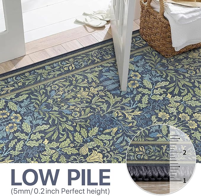 Bavni Floral Dark Blue Area Rugs 6x9, Vintage Boho Carpet Machine Washable - Image 6