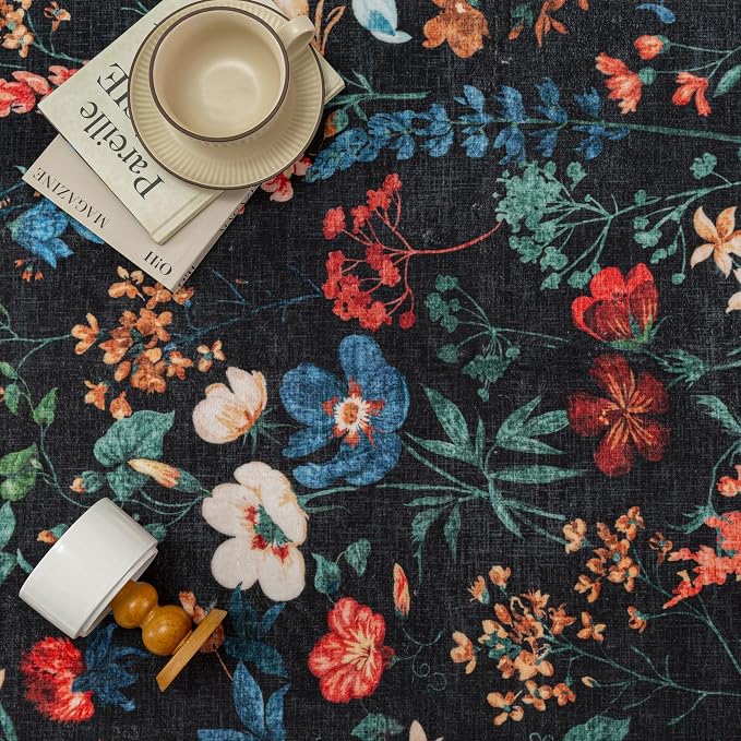 Black Area Rug 3x5 Office Floral Boho Door Mat Indoor Washable Kitchen Carpet - Image 8