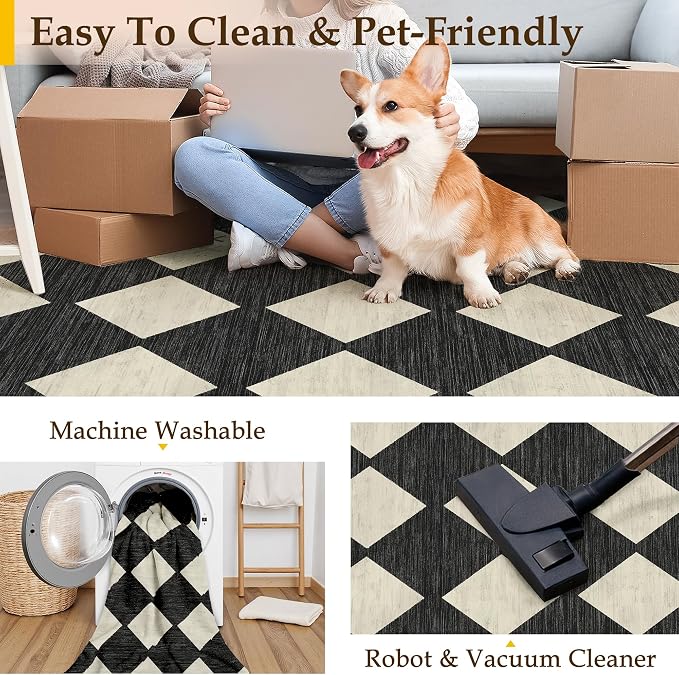 8x10 Checkered Area Rugs for Living Room Black Machine Washable Large Rug - Image 5