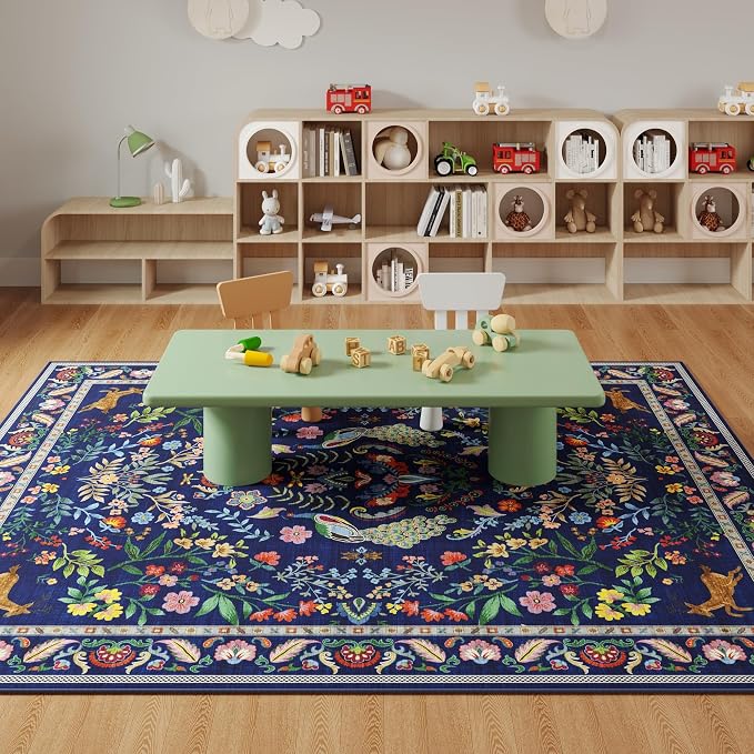 Rugcomf Area Rug 4x6 Rug Washable Rugs Floral Non Slip Low Pile Small Carpet - Image 7