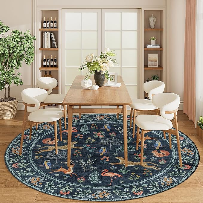 DUKINO 6ft Round Rug for Bedroom, Animal Print Washable Circle Rug - Image 3