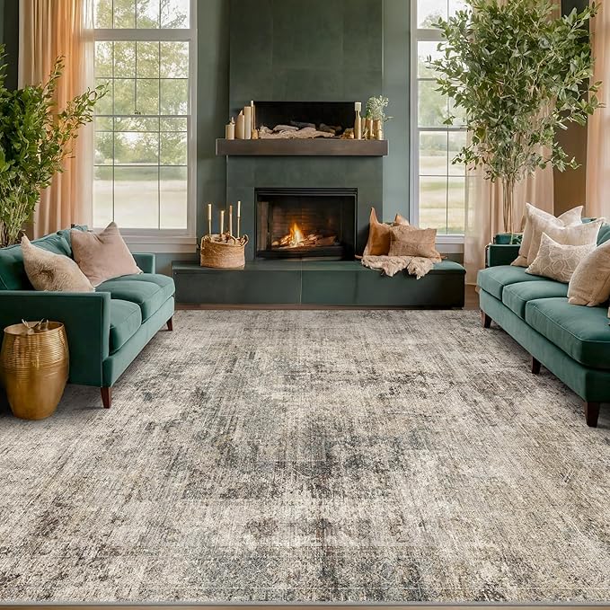 Taupe Brown Big Rugs for Living Room 9x12 by HazoHaus