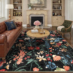 Black Area Rug 8x10 Floral Washable Living Room Kitchen Boho Carpet Non Slip by PureCozy