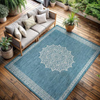 CAMILSON Outdoor Rug 6x9 Medallion Aqua Modern Area Rugs - Image 6
