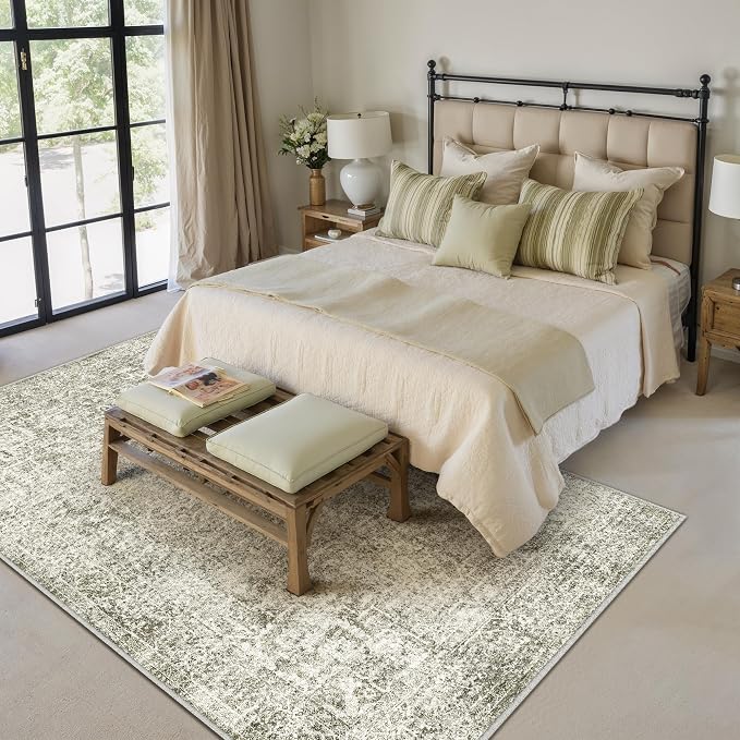 5x7 Area Rug Washable Vintage Neutral Living Room Carpet Large Indoor Non Slip - Image 4