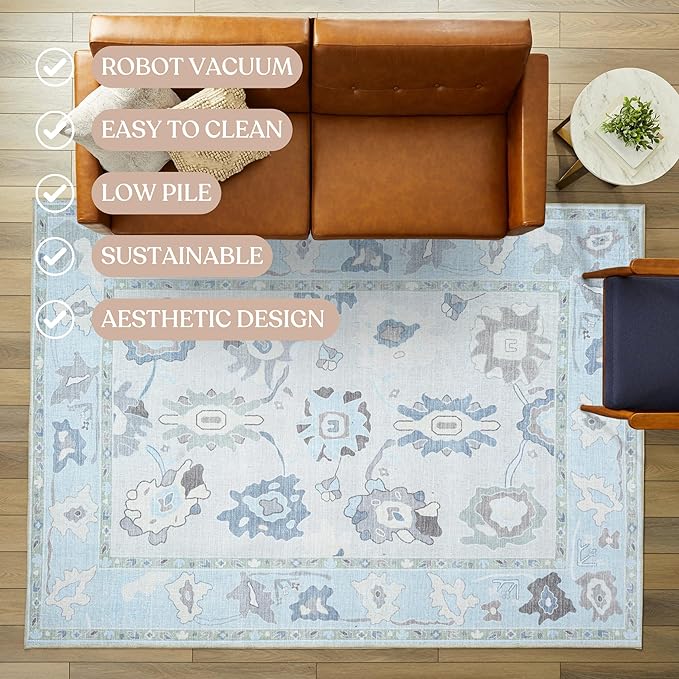 Fame Living Cream Blue Oushak Rug, Large Area Rugs - Image 3