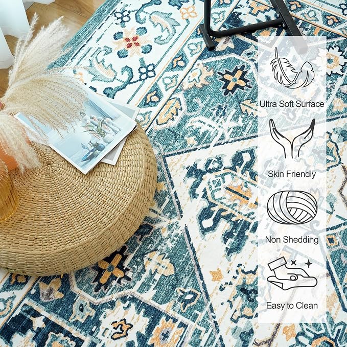 VK VK·LIVING Machine Washable Rug 2'x6' Vintage Design Washable Runner Area Rugs - Image 3