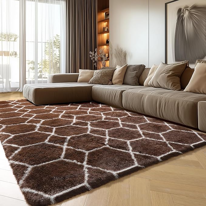 ONASAR 5x7 Area Rugs for Living Room Bedroom, Washable Fluffy Brown and White - Image 9