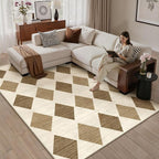5x7 Checkered Area Rugs for Living Room Brown Machine Washable Large Rug by PureCozy