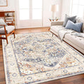Area Rug 5'x7' Blue Khaki Washable Vintage Traditional Floor Cover Thin Retro by CHAMPLANT