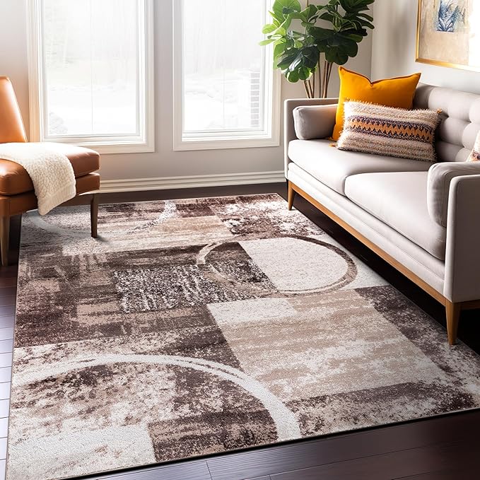 Rugshop Contemporary Abstract Circle Design Area Rug, Non-Shedding Carpet by Rugshop