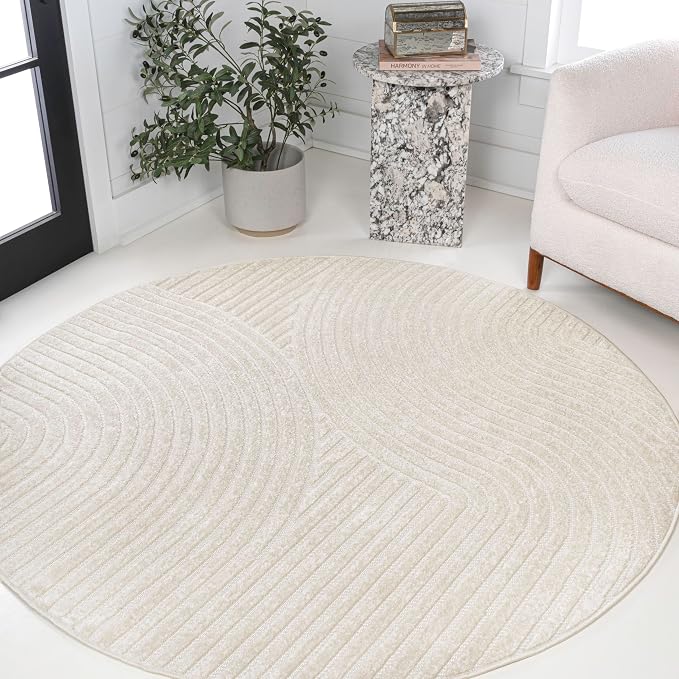 JONATHAN Y Hallie High-Low Curve Ivory/Cream 8' Round Indoor/Outdoor Area Rug - Image 3