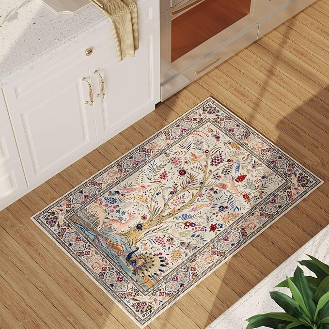 Rugcomf Indoor Door Mat 2x3 Rug Vibrant Tree of Life-Patterned Vintage Machine - Image 3