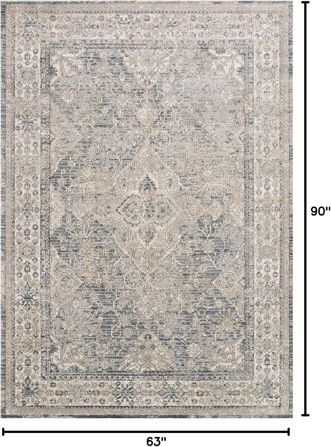 Loloi Teagan Collection TEA-04 Sky/Natural 5'-3" x 7'-6" Area Rug, Soft Neutral - Image 2